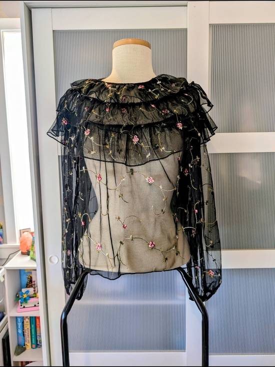 Zara Tops - Zara Black Sheer Floral Ruffle Blouse